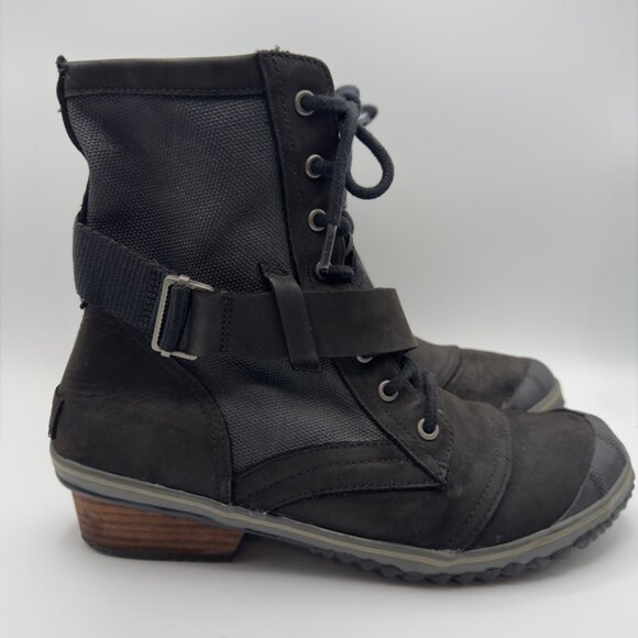 Sorel Shoes - Sorel Slim Boot Lace Up Black Ankle Boots Heel Women Size 11 Winter Warm READ